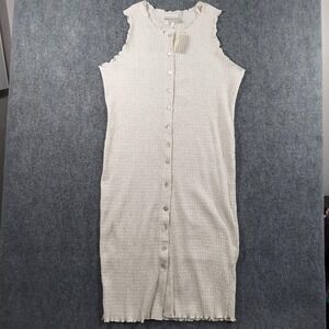 Vintage Adrian Jordan Dress Womens 20 White Ribbed Knit Sleeveless Button Front
